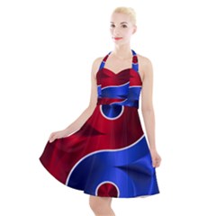 Yin Yang Eastern Asian Philosophy Halter Party Swing Dress 