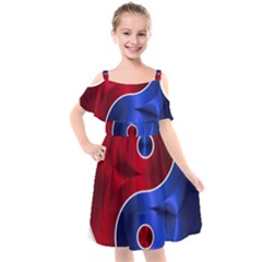 Yin Yang Eastern Asian Philosophy Kids  Cut Out Shoulders Chiffon Dress