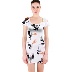 Dragon-phoenix-fire-bird-ancient Short Sleeve Bodycon Dress