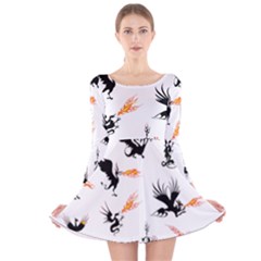 Dragon-phoenix-fire-bird-ancient Long Sleeve Velvet Skater Dress