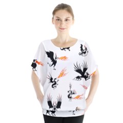 Dragon-phoenix-fire-bird-ancient Batwing Chiffon Blouse