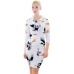 Dragon-phoenix-fire-bird-ancient Quarter Sleeve Hood Bodycon Dress