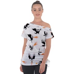 Dragon-phoenix-fire-bird-ancient Off Shoulder Tie-up Tee