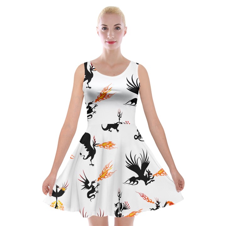 Dragon-phoenix-fire-bird-ancient Velvet Skater Dress