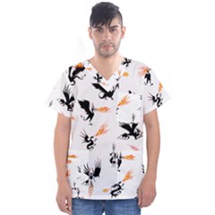 Dragon-phoenix-fire-bird-ancient Men s V-neck Scrub Top