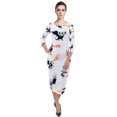 Dragon-phoenix-fire-bird-ancient Quarter Sleeve Midi Velour Bodycon Dress