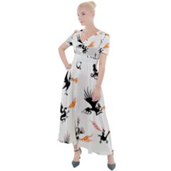 Dragon-phoenix-fire-bird-ancient Button Up Short Sleeve Maxi Dress