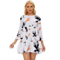 Dragon-phoenix-fire-bird-ancient Long Sleeve Babydoll Dress