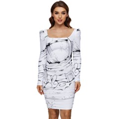 Astronaut-moon-space-astronomy Women Long Sleeve Ruched Stretch Jersey Dress by Jancukart