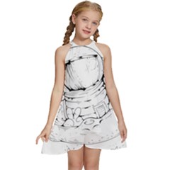 Astronaut-moon-space-astronomy Kids  Halter Collar Waist Tie Chiffon Dress