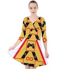 Gamer-geek-video-game-sign-fan Quarter Sleeve Front Wrap Dress by Jancukart