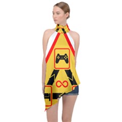 Gamer-geek-video-game-sign-fan Halter Asymmetric Satin Top