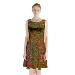 Background-pattern-texture- Sleeveless Waist Tie Chiffon Dress