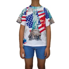 Statue Of Liberty Independence Day Poster Art Kids  Short Sleeve Swimwear