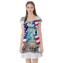 Statue Of Liberty Independence Day Poster Art Short Sleeve Skater Dress