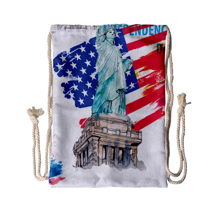 Statue Of Liberty Independence Day Poster Art Drawstring Bag (Small)