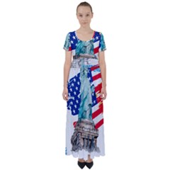 Statue Of Liberty Independence Day Poster Art High Waist Short Sleeve Maxi Dress by Jancukart