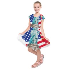 Statue Of Liberty Independence Day Poster Art Kids  Short Sleeve Dress