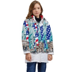 Statue Of Liberty Independence Day Poster Art Kid s Hooded Longline Puffer Jacket