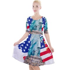 Statue Of Liberty Independence Day Poster Art Quarter Sleeve A-line Dress