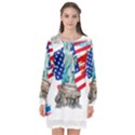 Statue Of Liberty Independence Day Poster Art Long Sleeve Chiffon Shift Dress  View1