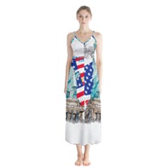 Statue Of Liberty Independence Day Poster Art Button Up Chiffon Maxi Dress by Jancukart