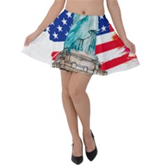 Statue Of Liberty Independence Day Poster Art Velvet Skater Skirt by Jancukart