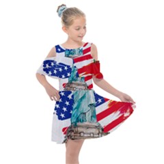 Statue Of Liberty Independence Day Poster Art Kids  Shoulder Cutout Chiffon Dress