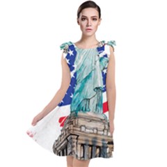 Statue Of Liberty Independence Day Poster Art Tie Up Tunic Dress