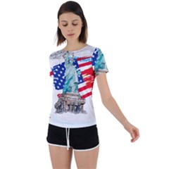 Statue Of Liberty Independence Day Poster Art Back Circle Cutout Sports Tee