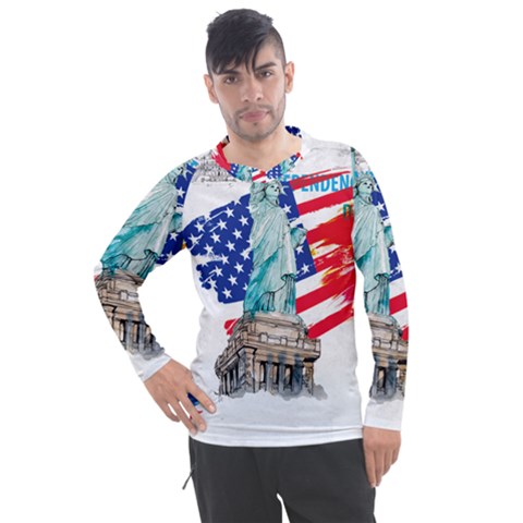 Statue Of Liberty Independence Day Poster Art Men s Pique Long Sleeve Tee by Jancukart