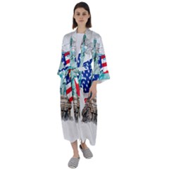 Statue Of Liberty Independence Day Poster Art Maxi Satin Kimono