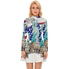 Statue Of Liberty Independence Day Poster Art Long Sleeve Velour Longline Dress