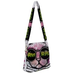 Black-cat-head Zipper Messenger Bag by Jancukart