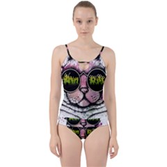 Black-cat-head Cut Out Top Tankini Set