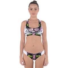 Black-cat-head Cross Back Hipster Bikini Set