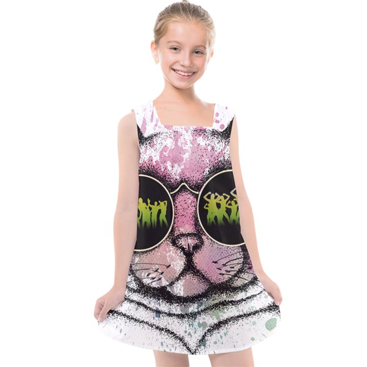 Black-cat-head Kids  Cross Back Dress