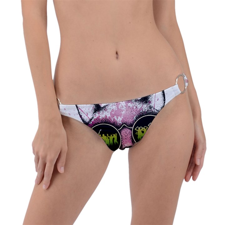 Black-cat-head Ring Detail Bikini Bottom