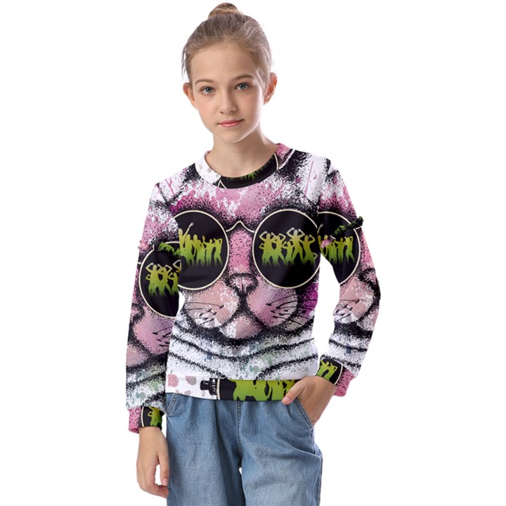 Black-cat-head Kids  Long Sleeve Tee with Frill 