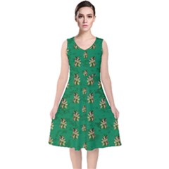 Water Lilies In The Soft Clear Warm Tropical Sea V-neck Midi Sleeveless Dress  by pepitasart