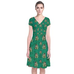 Water Lilies In The Soft Clear Warm Tropical Sea Short Sleeve Front Wrap Dress by pepitasart