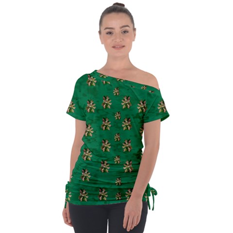 Water Lilies In The Soft Clear Warm Tropical Sea Off Shoulder Tie-up Tee by pepitasart