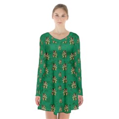 Water Lilies In The Soft Clear Warm Tropical Sea Long Sleeve Velvet V-neck Dress by pepitasart