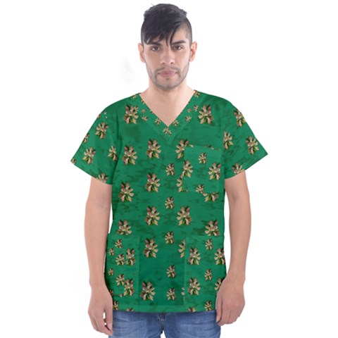 Water Lilies In The Soft Clear Warm Tropical Sea Men s V-neck Scrub Top by pepitasart