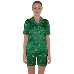 Water Lilies In The Soft Clear Warm Tropical Sea Satin Short Sleeve Pajamas Set by pepitasart