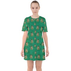 Water Lilies In The Soft Clear Warm Tropical Sea Sixties Short Sleeve Mini Dress by pepitasart