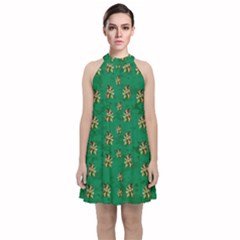 Water Lilies In The Soft Clear Warm Tropical Sea Velvet Halter Neckline Dress  by pepitasart