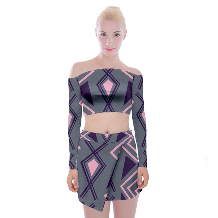 Abstract pattern geometric backgrounds  Off Shoulder Top with Mini Skirt Set