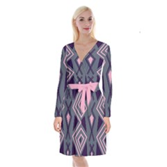 Abstract Pattern Geometric Backgrounds  Long Sleeve Velvet Front Wrap Dress by Eskimos