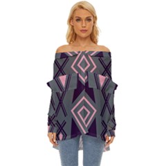 Abstract Pattern Geometric Backgrounds  Off Shoulder Chiffon Pocket Shirt by Eskimos